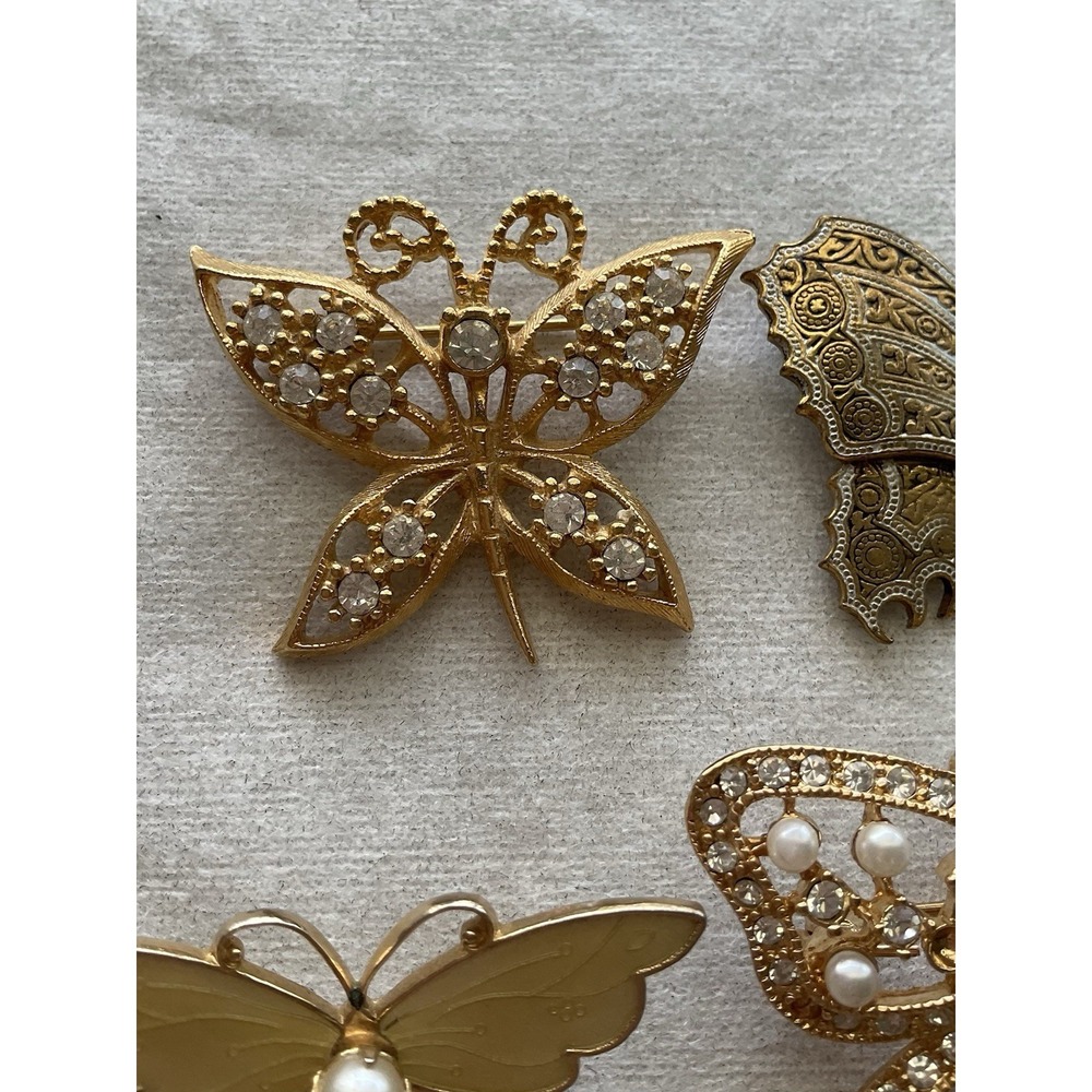 Lot Of 6 Vintage Brooch Pins Butterfly Gold Tone Estate Jewelry - Picture 2 of 12